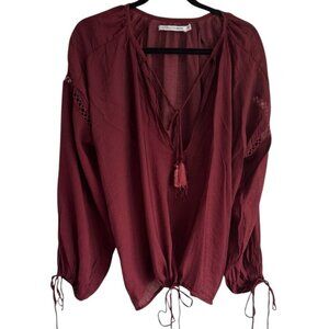 🩵Faithful The Brand Billowy Wine Colored Boho Top with Multiple Ties Women's M